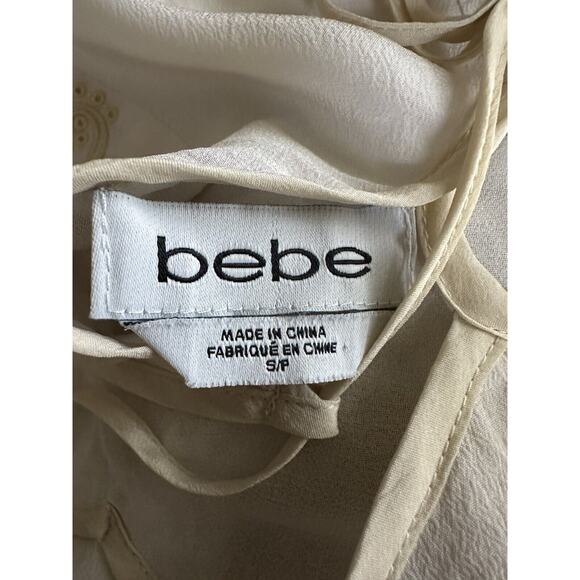 Bebe Ivory Peach Silk Layer Tunic Tank Top Embroidery Lined - Picture 6 of 10